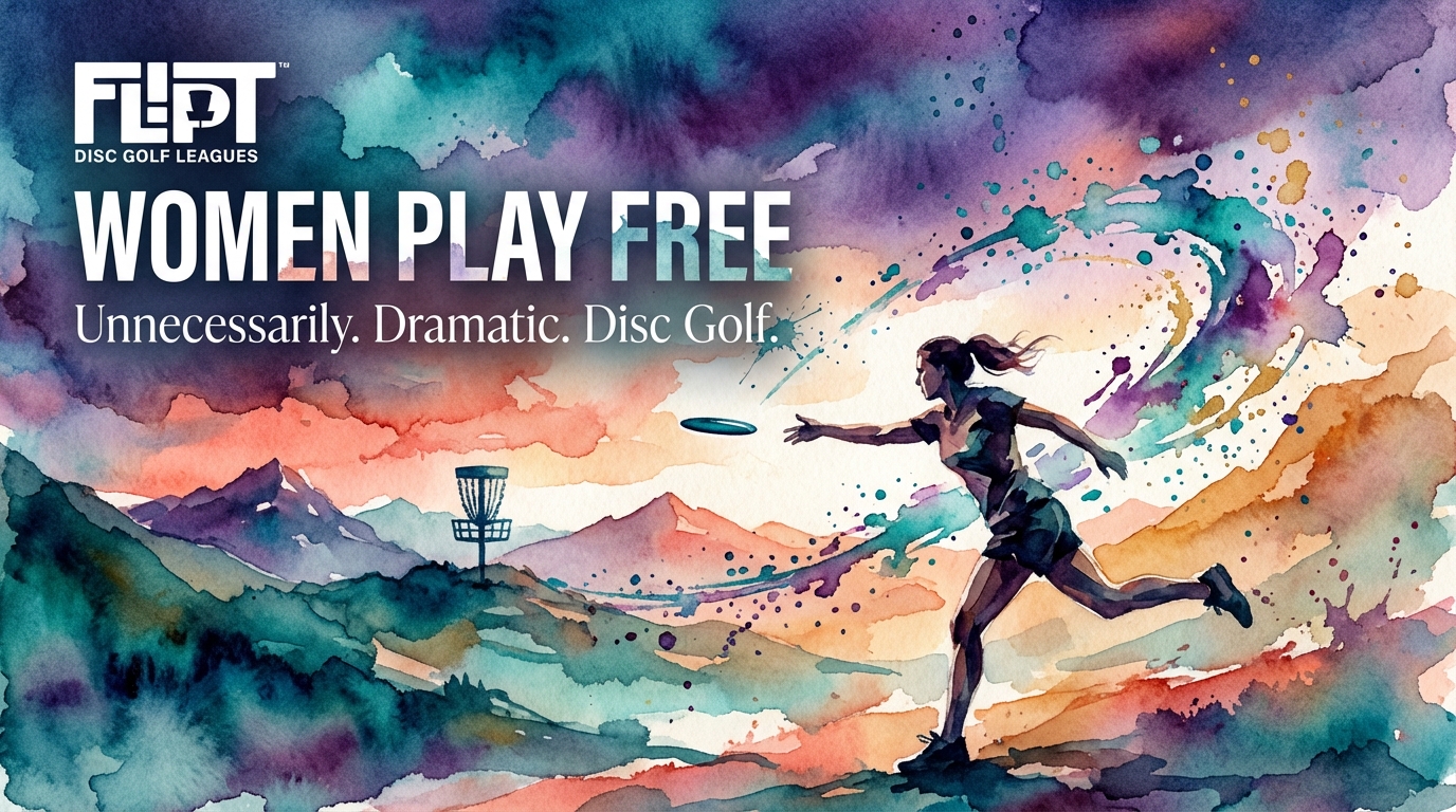 Women Play Free - Watercolor illustration of woman disc golfer